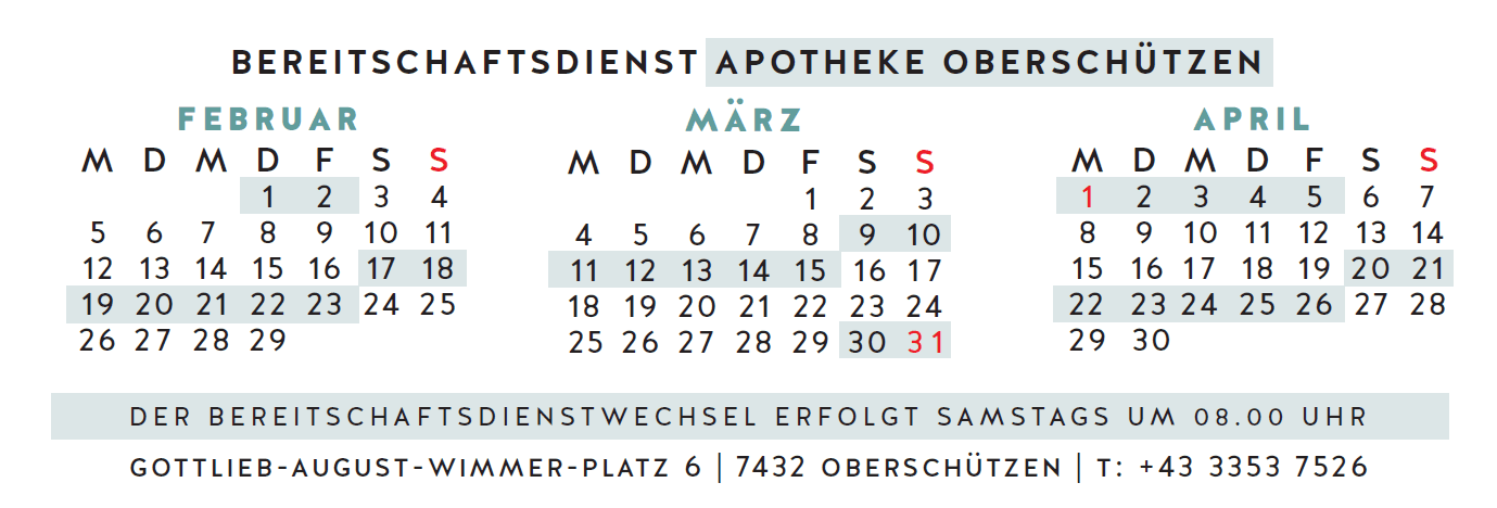 Nachtdienstkalender Apotheke Bad Tatzmannsdorf